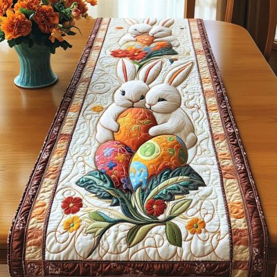 Bunny Egg Pair Quilted Table Runner