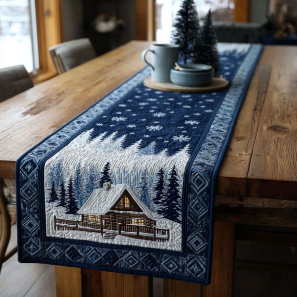 Cabin In The Snow Quilted Table Runner