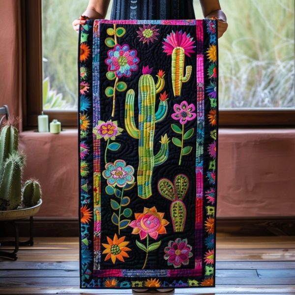 Cacti Splendor Colorful Quilted Table Runner