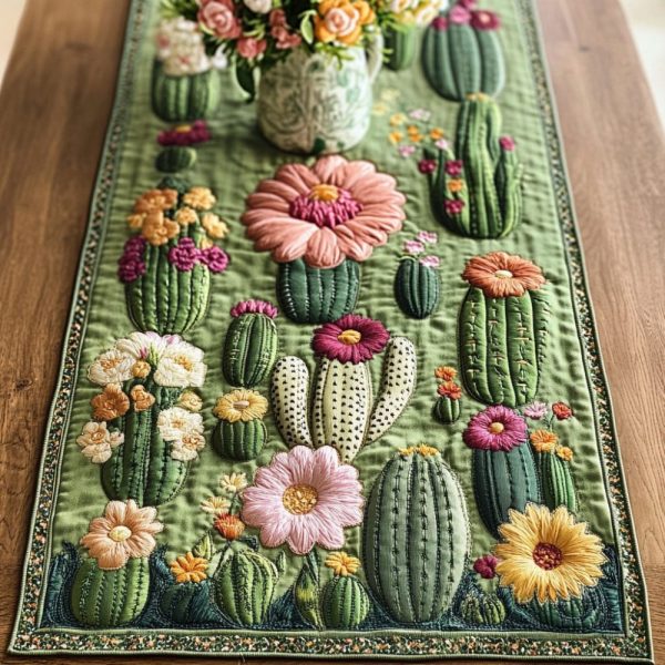Cactus Bloom Quilted Table Runner