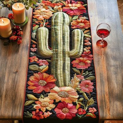 Cactus Flower Quilted Table Runner