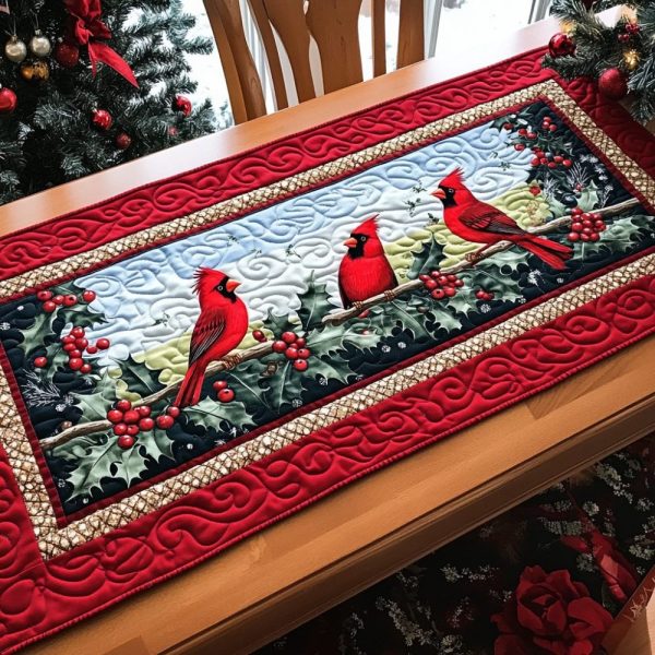 Cardinal Frosted Flight Quilted Table Runner