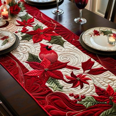Cardinal Winter Garden Quilted Table Runner