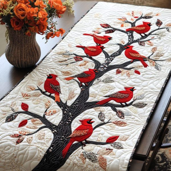 Cardinals Gathering Quilted Table Runner