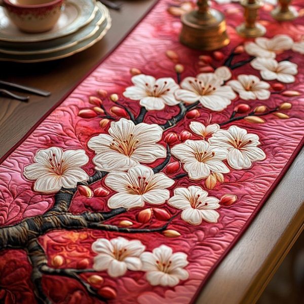 Cherry Blossom Serenade Quilted Table Runner