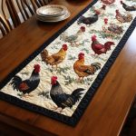Chickens In Bloom Quilted Table Runner