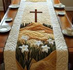 Christian Cross Bloom Quilted Table Runner