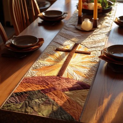Christian Cross Meadow Quilted Table Runner