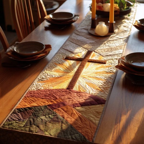 Christian Cross Meadow Quilted Table Runner