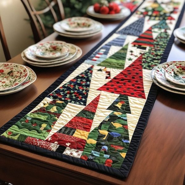 Christmas Snowfall Memories Quilted Table Runner