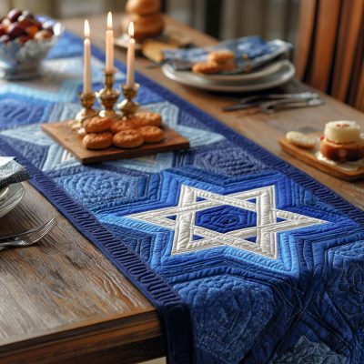 Classic Blue Star Quilted Table Runner