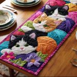 Color Splash Meow Quilted Table Runner