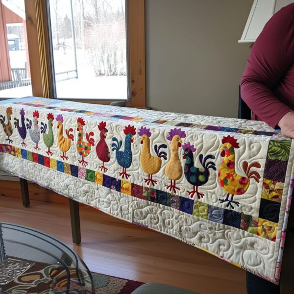 Colorful Chickens Quilted Table Runner