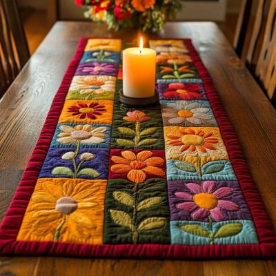 Colorful Blooms Quilted Table Runner