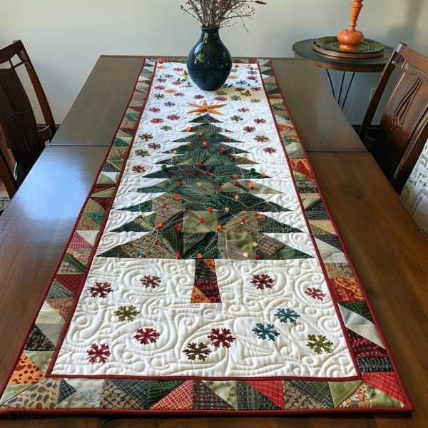 Cozy Christmas Tree Quilted Table Runner