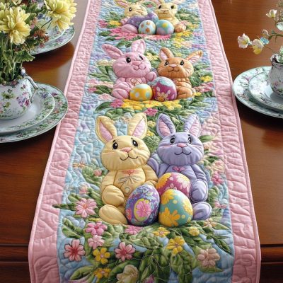 Cozy Easter Bunny Quilted Table Runner