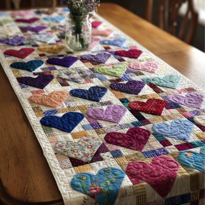 Cozy Hearts Quilted Table Runner