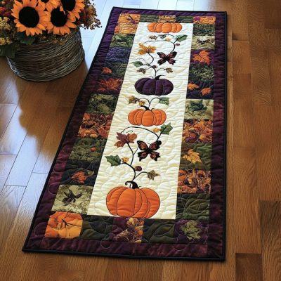 Cozy Pumpkin Harvest Quilted Table Runner