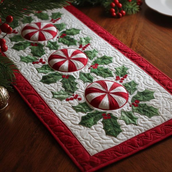 Crimson Peppermint Quilted Table Runner