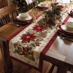 Crimson Poinsettia Border Quilted Table Runner