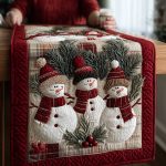 Crimson Snowman Trio Quilted Table Runner