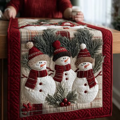Crimson Snowman Trio Quilted Table Runner