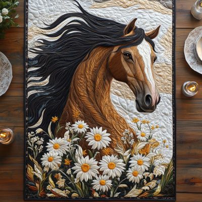 Daisy Horse Quilted Table Runner