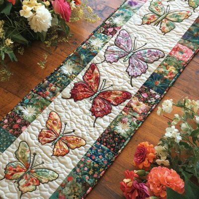 Dance Of Butterflies Quilted Table Runner