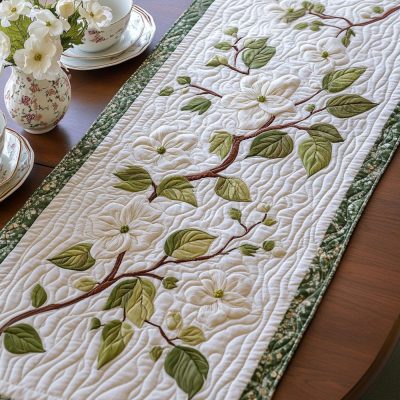 Dogwood Glow Quilted Table Runner