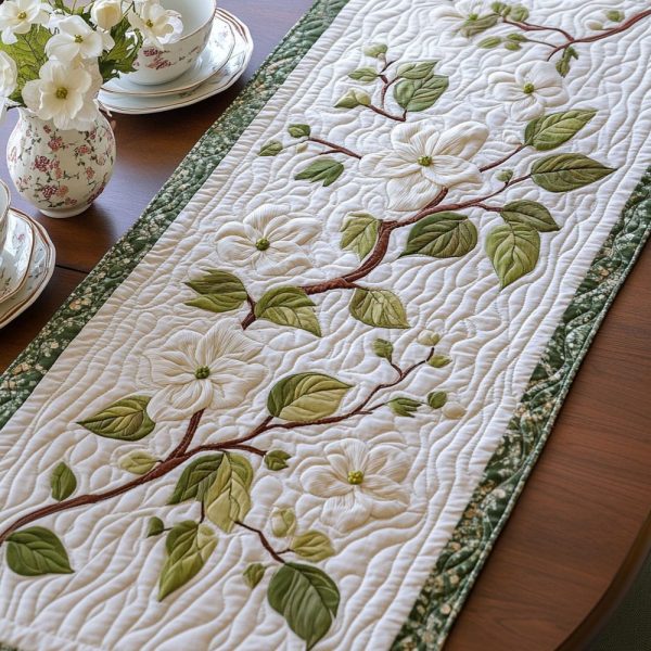 Dogwood Glow Quilted Table Runner