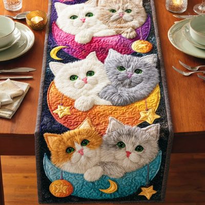 Dreamy Cat Garden Quilted Table Runner
