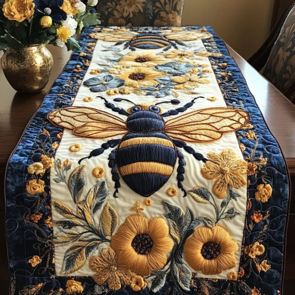 Elegant Bee Blossom Quilted Table Runner