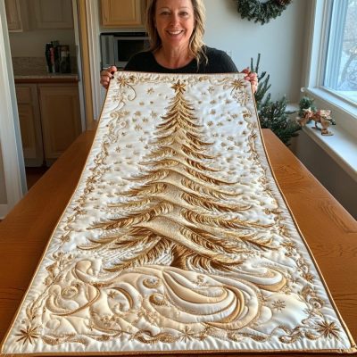 Elegant Christmas Tree Quilted Table Runner