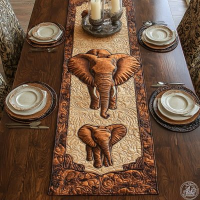 Elephant Forest Quilted Table Runner