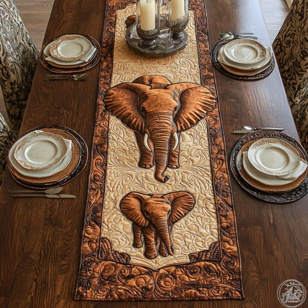 Elephant Forest Quilted Table Runner