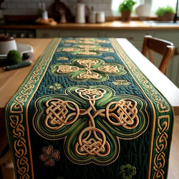 Emerald Celtic Knot Quilted Table Runner