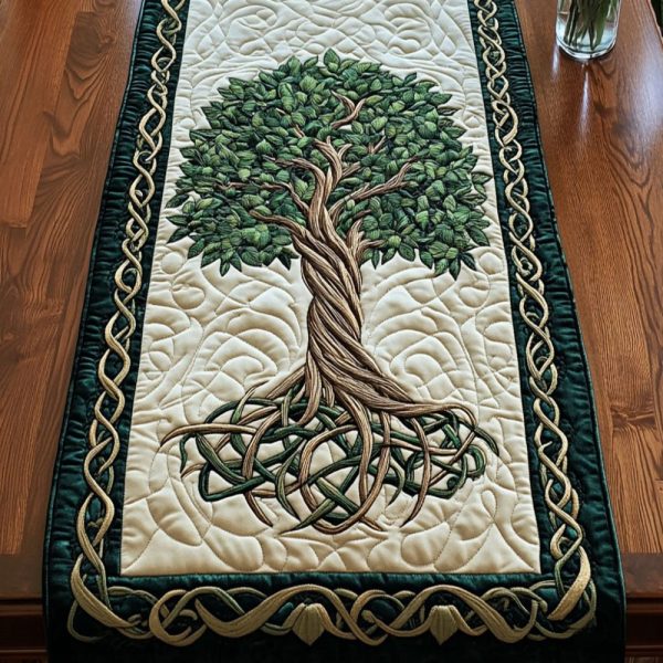 Emerald Rooted Tree Quilted Table Runner
