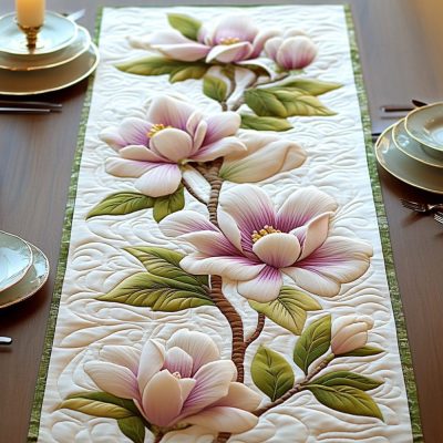 Ethereal Magnolia Quilted Table Runner