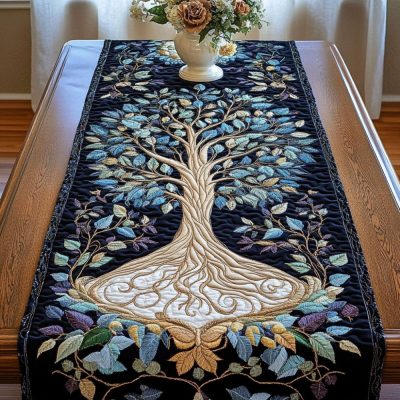 Ethereal Night Tree Quilted Table Runner