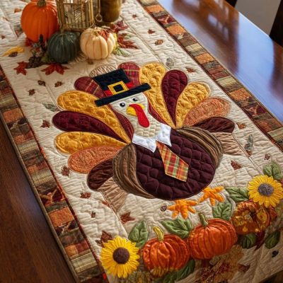 Family Turkey Quilted Table Runner