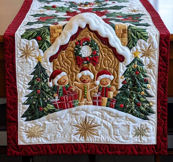 Festive Gingerbread Quilted Table Runner