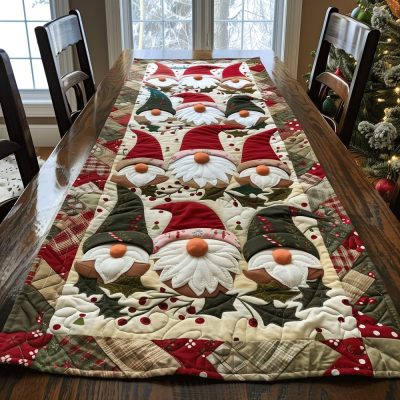Festive Gnome Gathering Quilted Table Runner