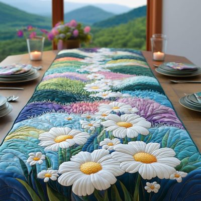 Field Of Daisies Quilted Table Runner