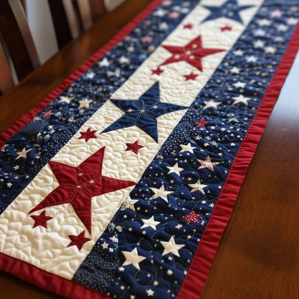 Firecracker Stars Quilted Table Runner