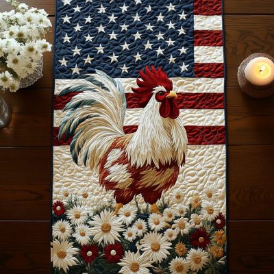 Flag Rooster Quilted Table Runner