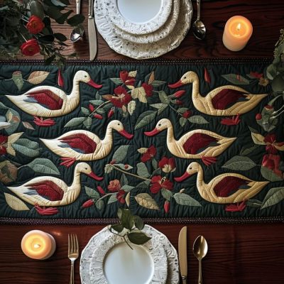 Floral Goose Quilted Table Runner