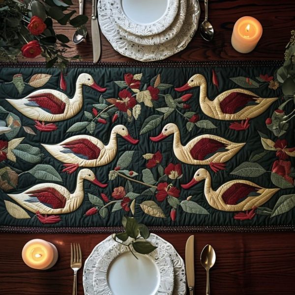 Floral Goose Quilted Table Runner