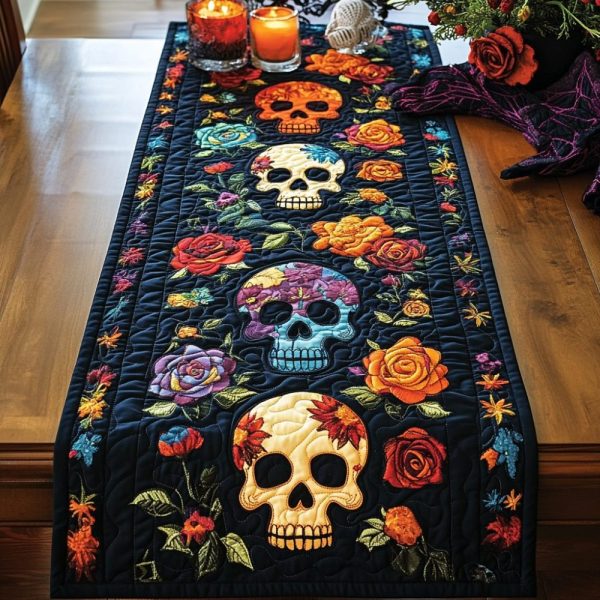 Floral Skull Quilted Table Runner