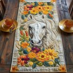 Floral Sunflower Horse Quilted Table Runner