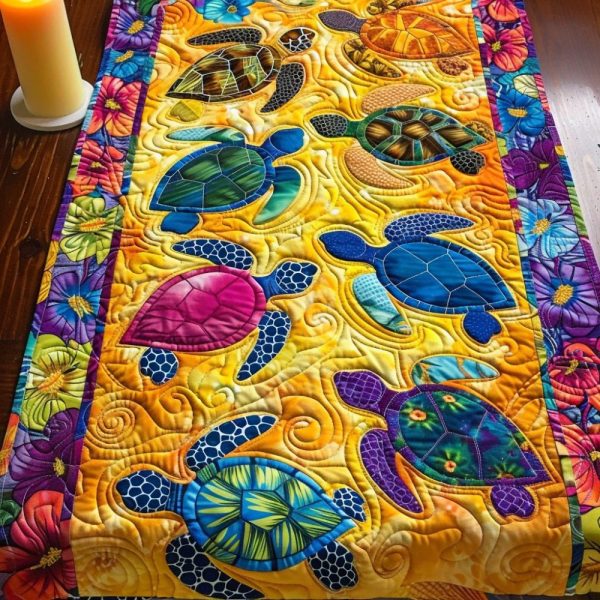 Floral Turtle Paradise Quilted Table Runner